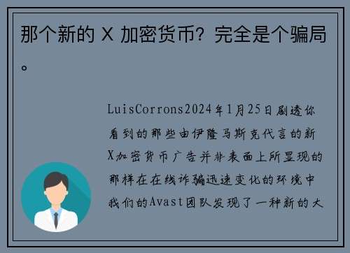 那个新的 X 加密货币？完全是个骗局。
